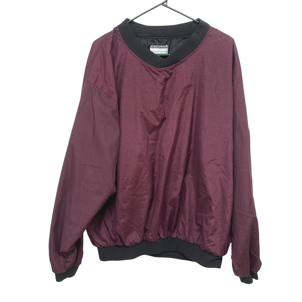 90s Nylon‎ Windshirt Pullover L Burgundy Black Micro Check Golf Retro Gorpcore